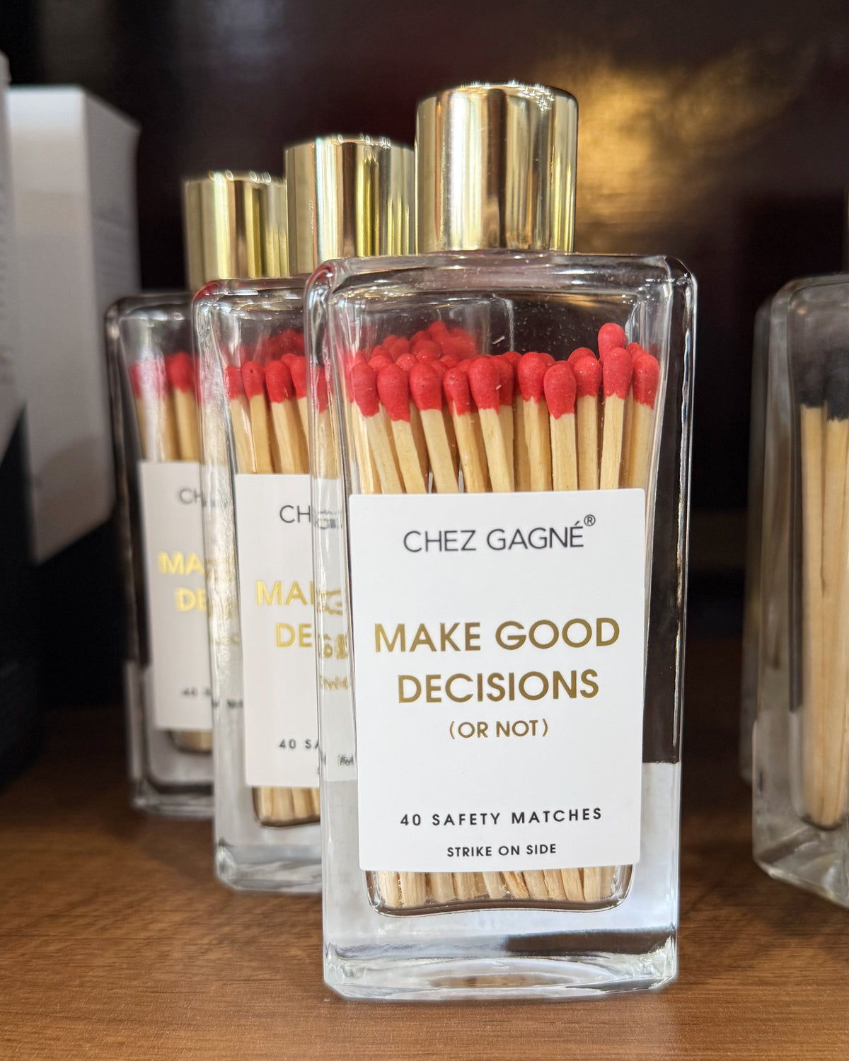 make good decisions safety matches in a glass bottle. 