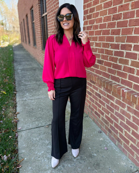 Nina Smock Sleeve Top in Cherry