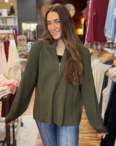 Felicity Two Tone Sweater in Olive FINAL SALE