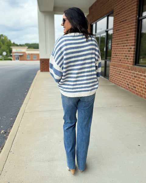 Lara Stripe Sweater in Ivory/Denim