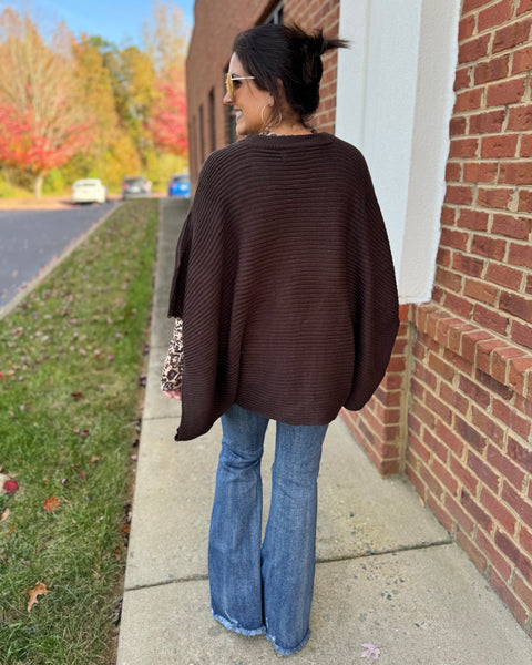 Meg REG/CURVY Pullover Poncho in Brown