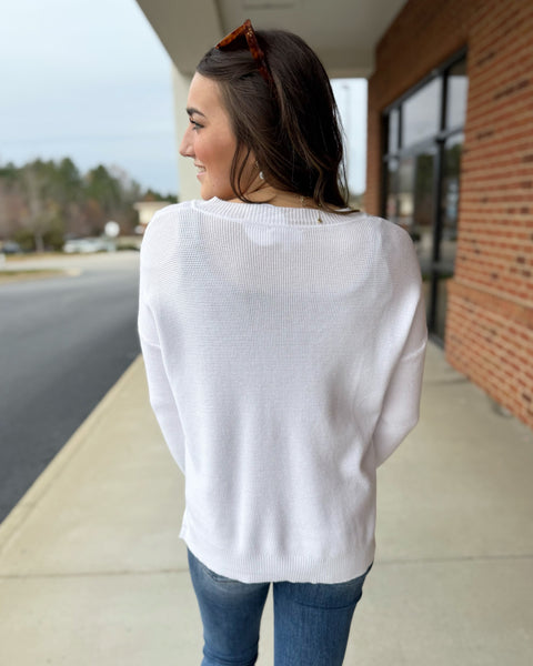 Amanda V-Neck Sweater in Off White FINAL SALE