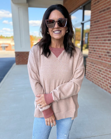 Ryan Brushed Thermal Pullover in Rust