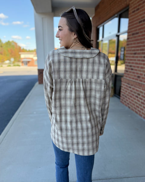 Tori Oversized Plaid Shirt in Mocha/Taupe