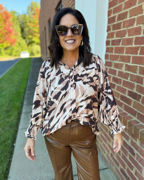 Presley Button Up Blouse in Brown