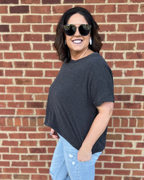 Rayna Textured Tee in Charcoal
