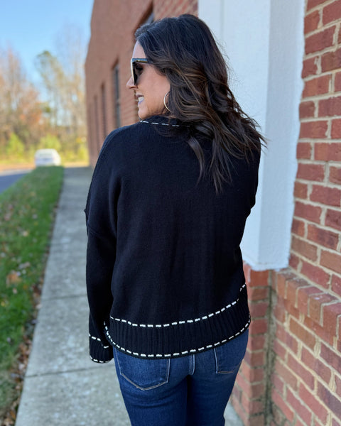 Nancy Stitch Detail Sweater in Black