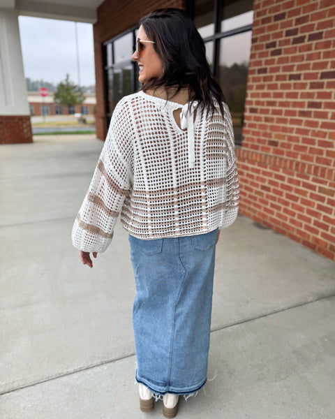 Harmony Crochet Sweater in Taupe/Multi