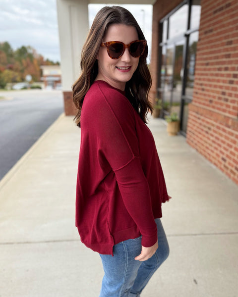 Angela Sweater Top in Merlot