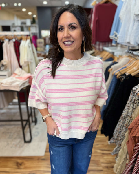 Cameron Stripe Sweater Top in Pink