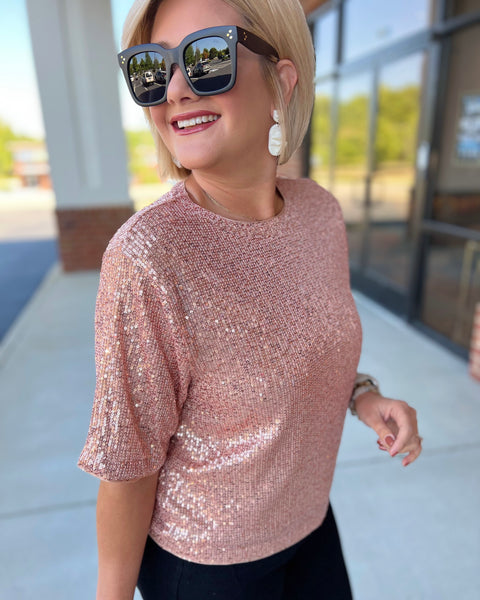 Tinsley Sequin Top in Rose Gold