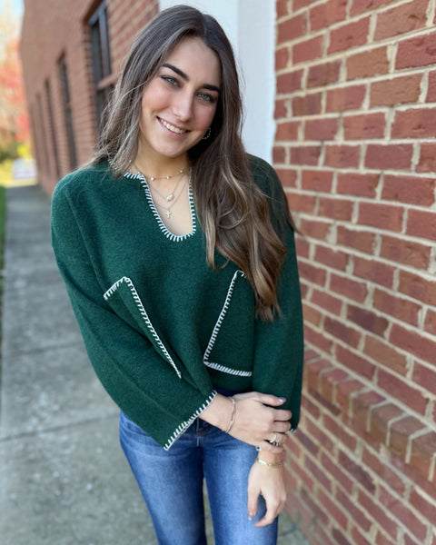 Jennifer Pocket Sweater in Hunter Green