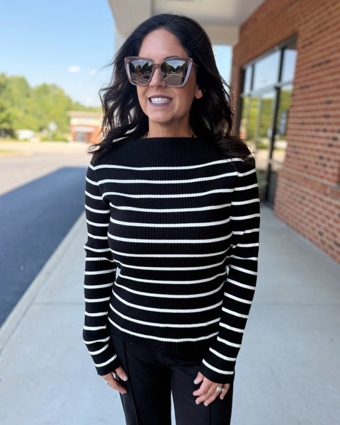 Fran Stripe Top in Black/White