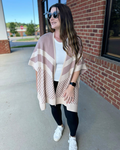 Morgan Chevron Poncho Cardigan in Taupe