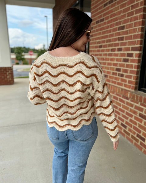 Houston Wavy Stripe Sweater in Oatmeal/Cinnamon