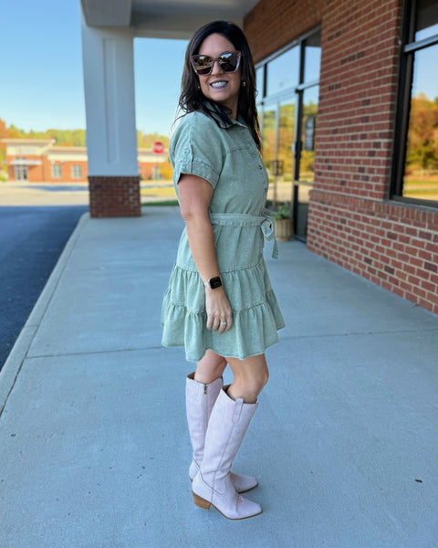 Becky Button Up Dress in Olive FINAL SALE