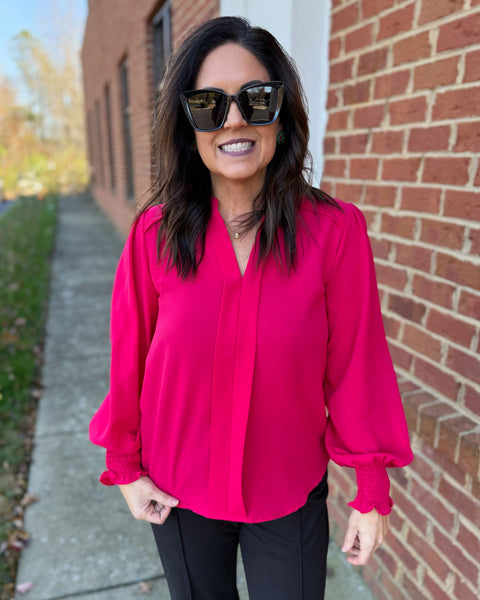 Nina Smock Sleeve Top in Cherry