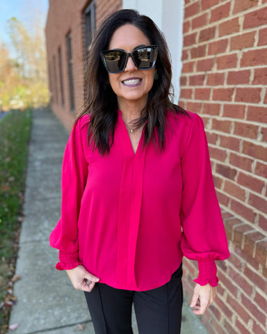 Nina Smock Sleeve Top in Cherry