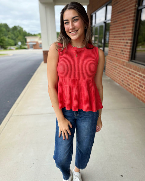 Whitley Ribbed Flare Sweater in Papaya FINAL SALE