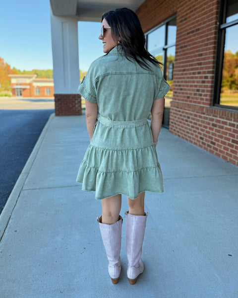 Becky Button Up Dress in Olive FINAL SALE