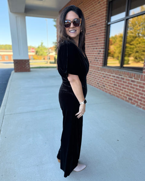 Kyle Velvet Jumpsuit in Black