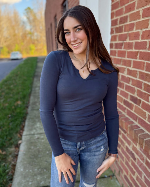 Dawn Split Neck Top in Teal