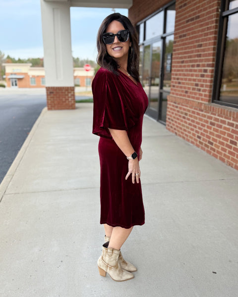 Paula Kimono Sleeve Dress in Wine
