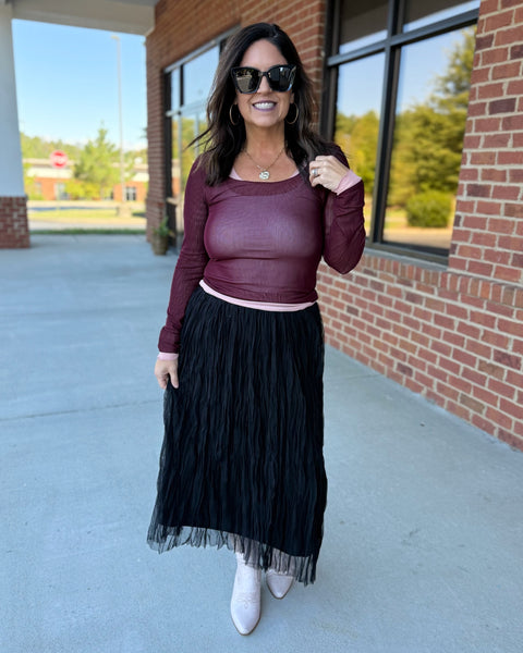 Karter Crinkle Mesh Skirt in Black FINAL SALE