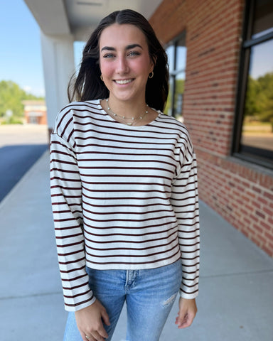 Tatiana Stripe Top in Wine/Cream FINAL SALE