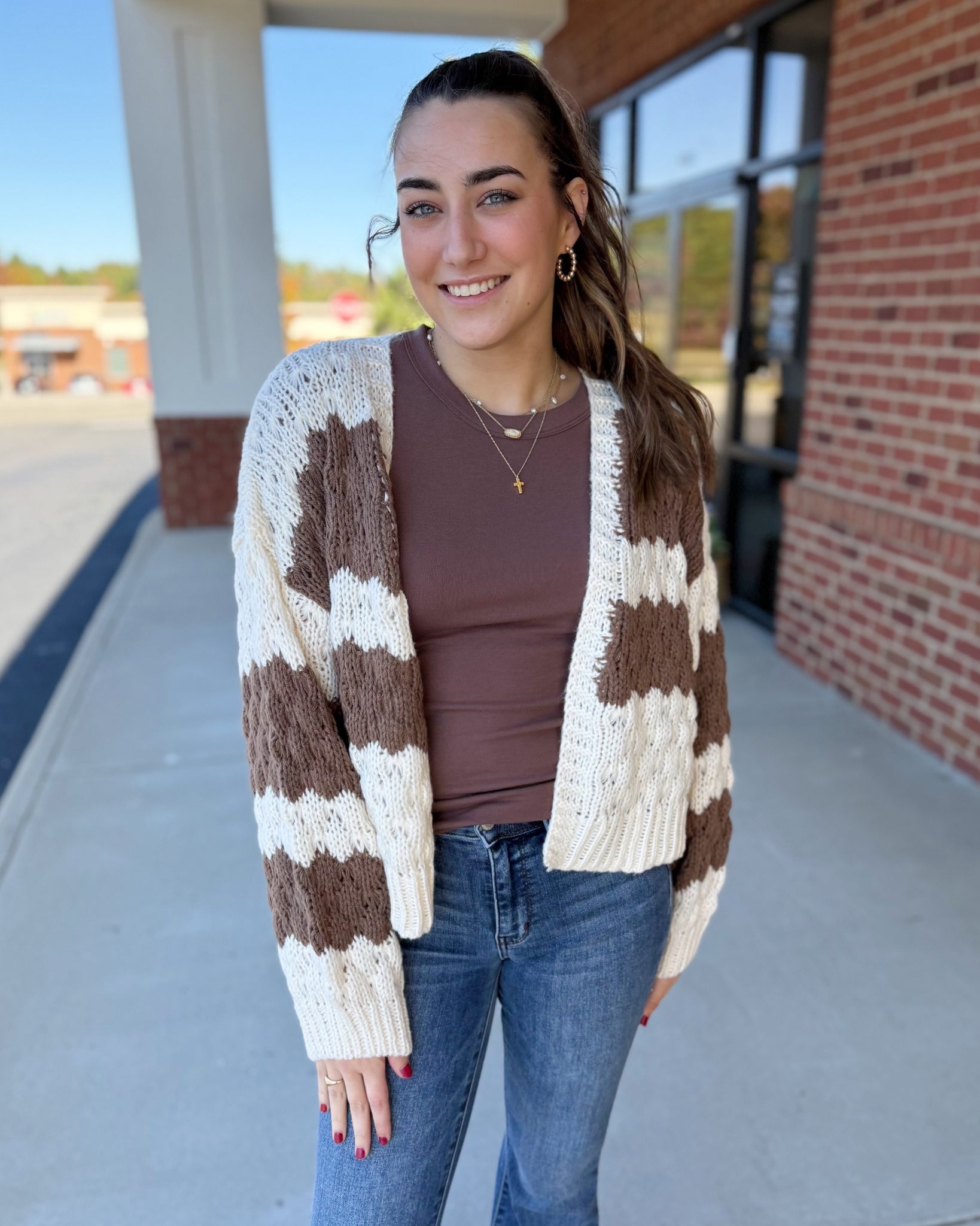 Virginia Textured Sweater Cardigan in Cream/Coco