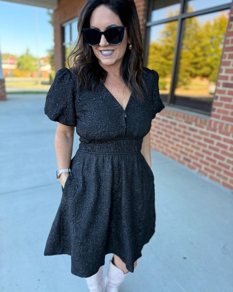 Melanie Floral Jacquard Dress in Black