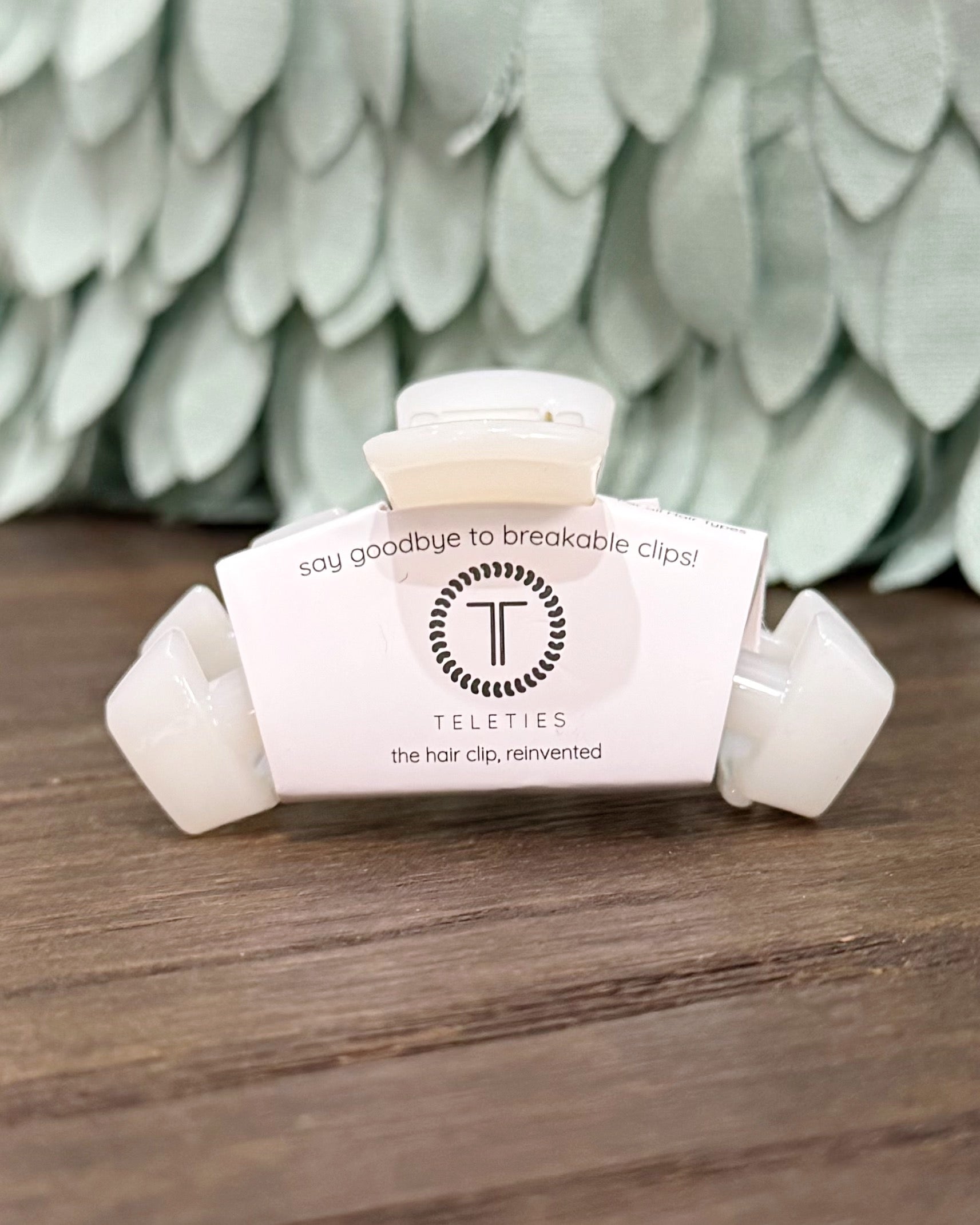 teleties classic hair claw clip in coconut white.