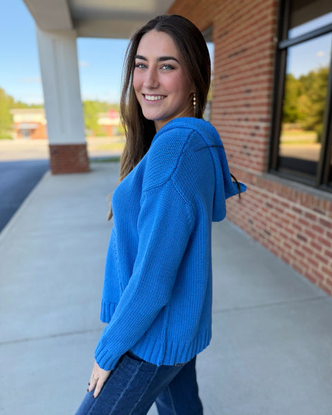 Wesley Hooded Sweater in Blue