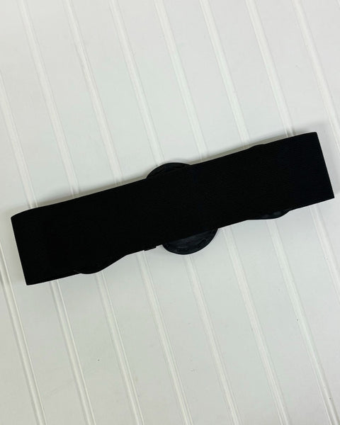 Distressed Wide Stitch Elastic Belt in Black