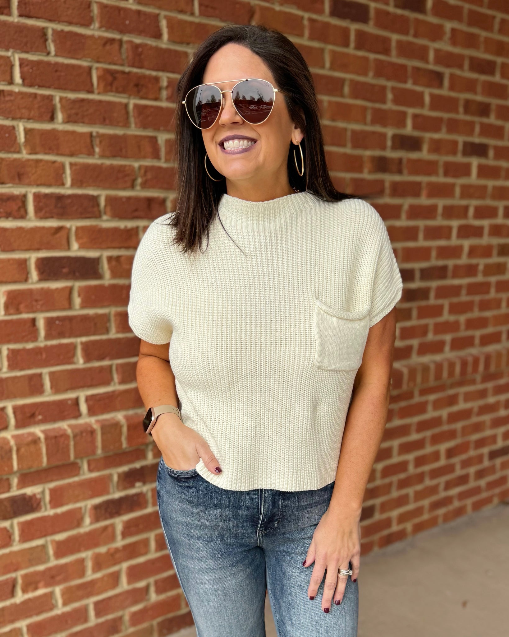 Dylan Mock Neck Sweater in Cream