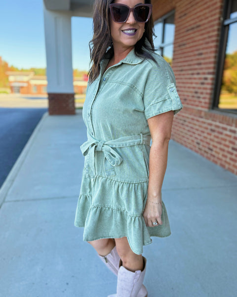 Becky Button Up Dress in Olive FINAL SALE