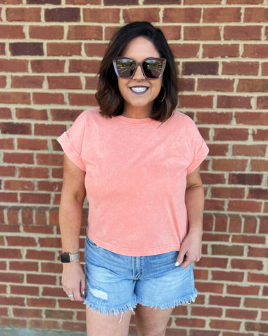 Reagan Washed Cotton Tee in Coral