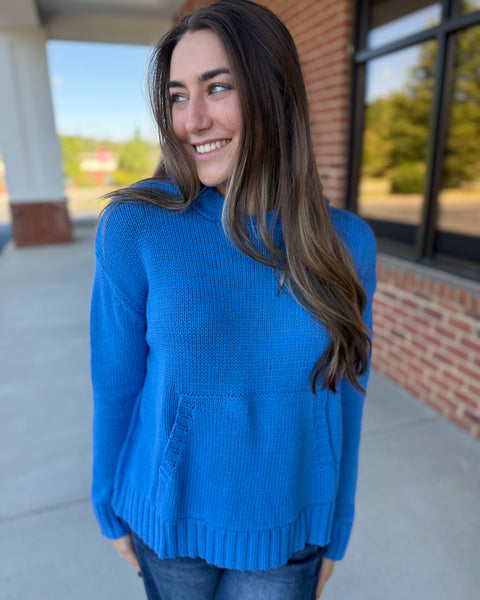 Wesley Hooded Sweater in Blue