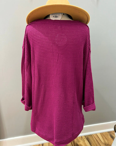 Olivia CURVY Waffle Knit Sweater in Raspberry