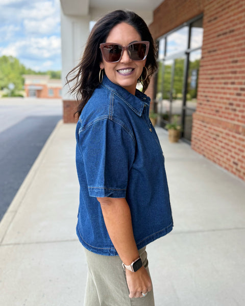 Winnie Button Up Dark Denim Top FINAL SALE