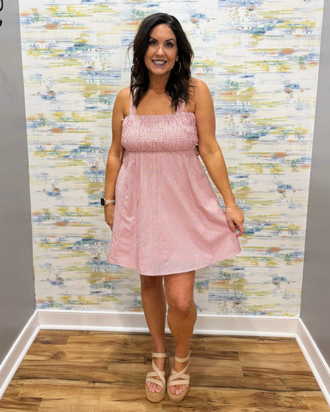 Juliana Smock Dress in Red/White