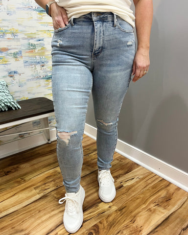 Judy Blue Tummy Control Light Wash Destroyed Skinny Jeans