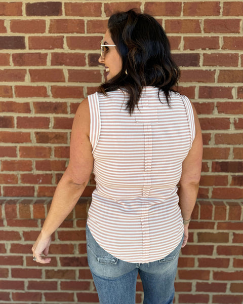 Bianca Basic Stripe Tank in Tan