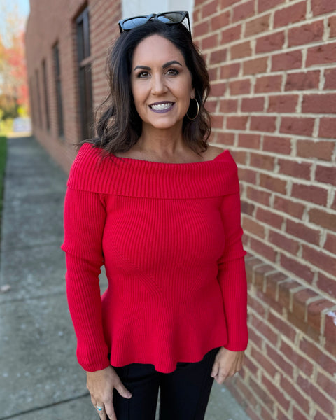 Rosie Peplum Sweater in Red