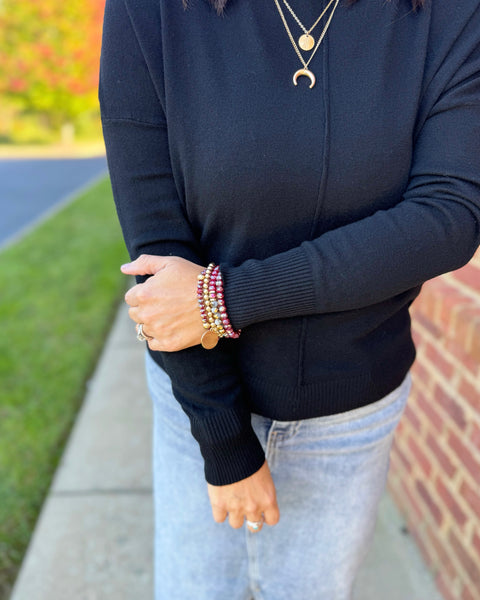 Sparkly Wine Beaded Bracelets with Gold Coin