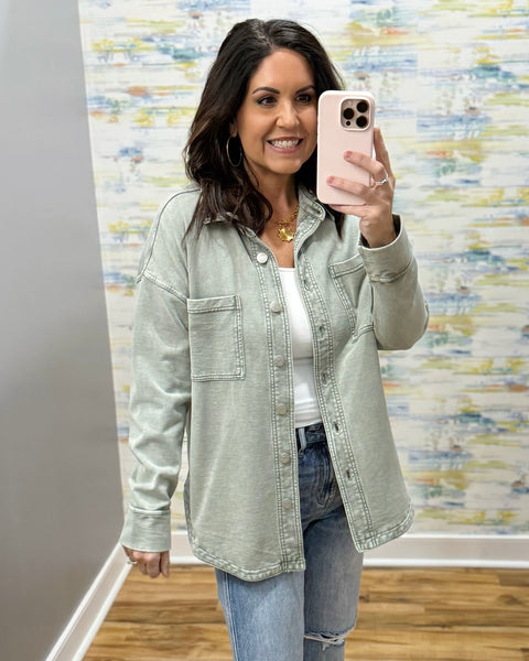 Eileen Cotton Shacket in Sage