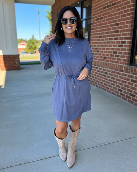 Pamela Butter Soft Knit Dress in Steel Blue