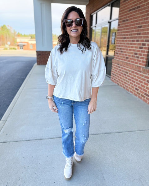 Taya Balloon Sleeve Top in Sand Beige FINAL SALE