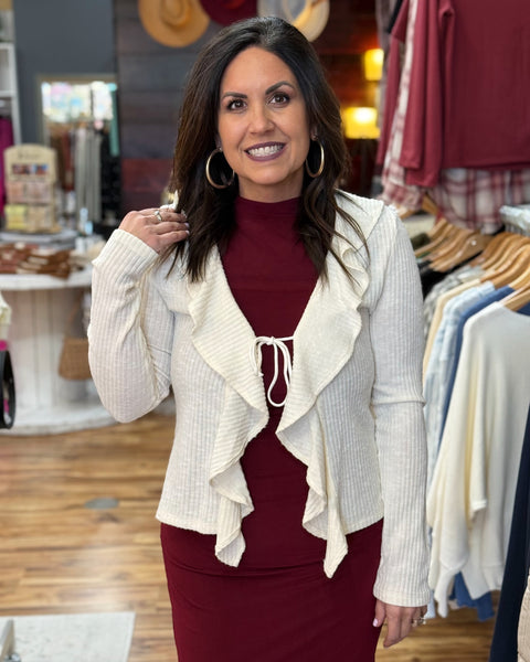 Sara Ruffle Cardigan in Ivory