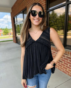 Elena Lace Trim Tank in Black FINAL SALE